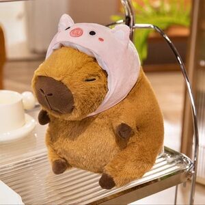 Fluffy Piggy Removable Hat Stuffed Animal Shoulder Backpack
